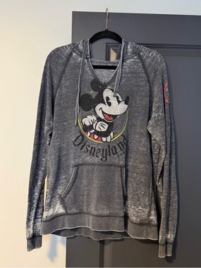 Disneyland Grey Mickey Mouse Vintage Distressed Lightweight Hoodie — L